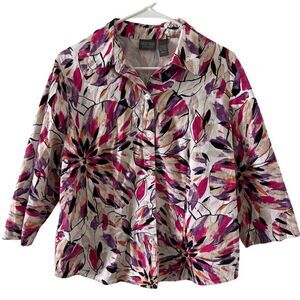 Additions By Chicos Button-Up Floral Jacket Size 2 Multicolor Cotton/Spandex